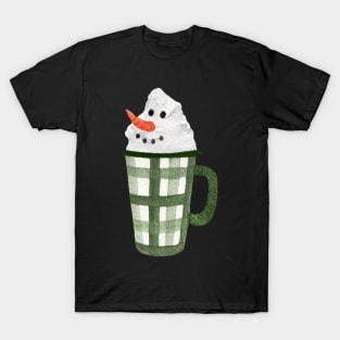 Hot Chocolate Snowman - green checkered pattern mug T-Shirt